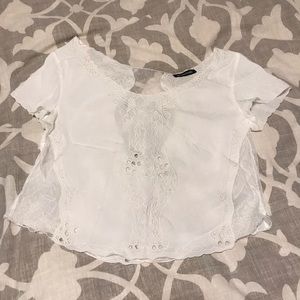 White cropped lace and mesh top size small